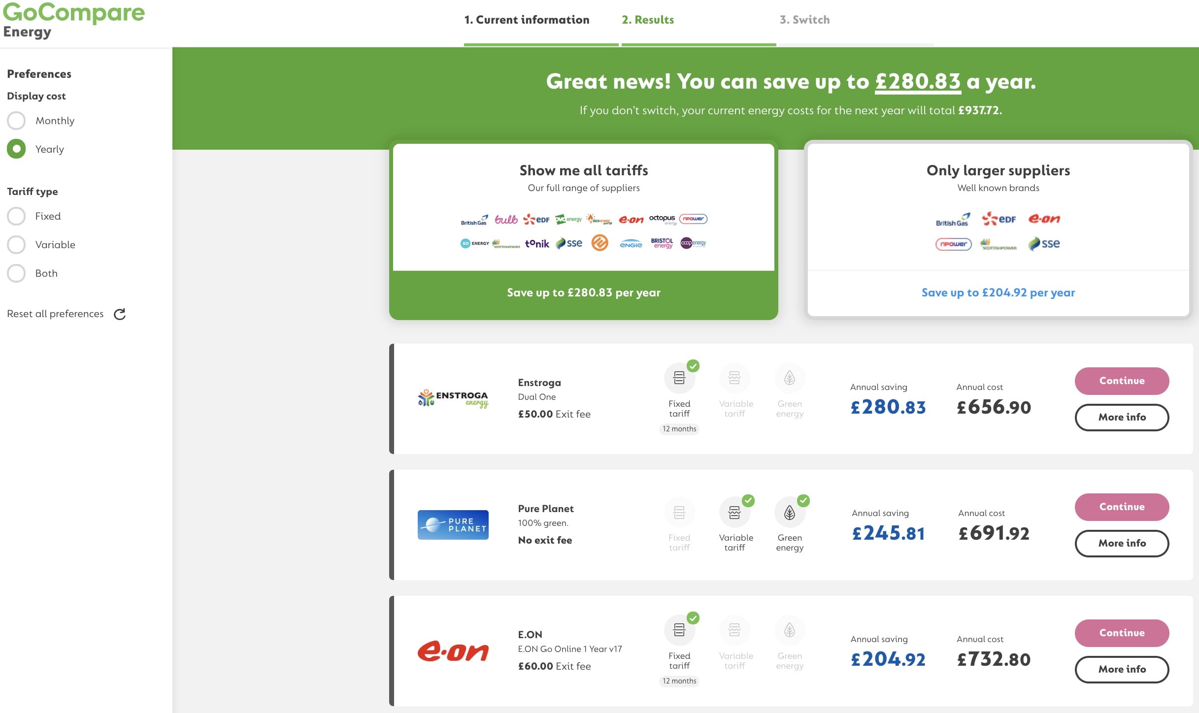 GoCompare utility comparison