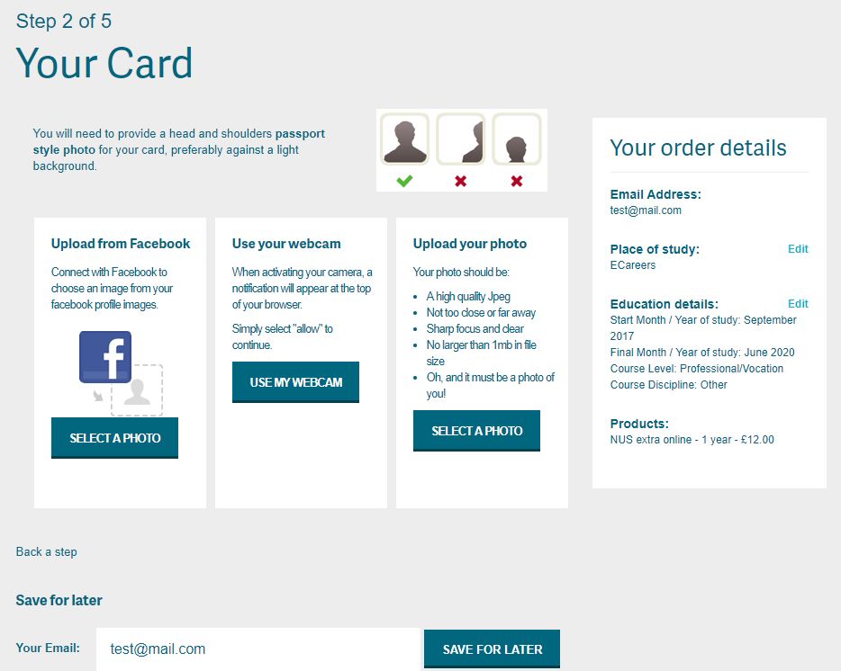 Photo upload - NUS EXTRA signup- step 2