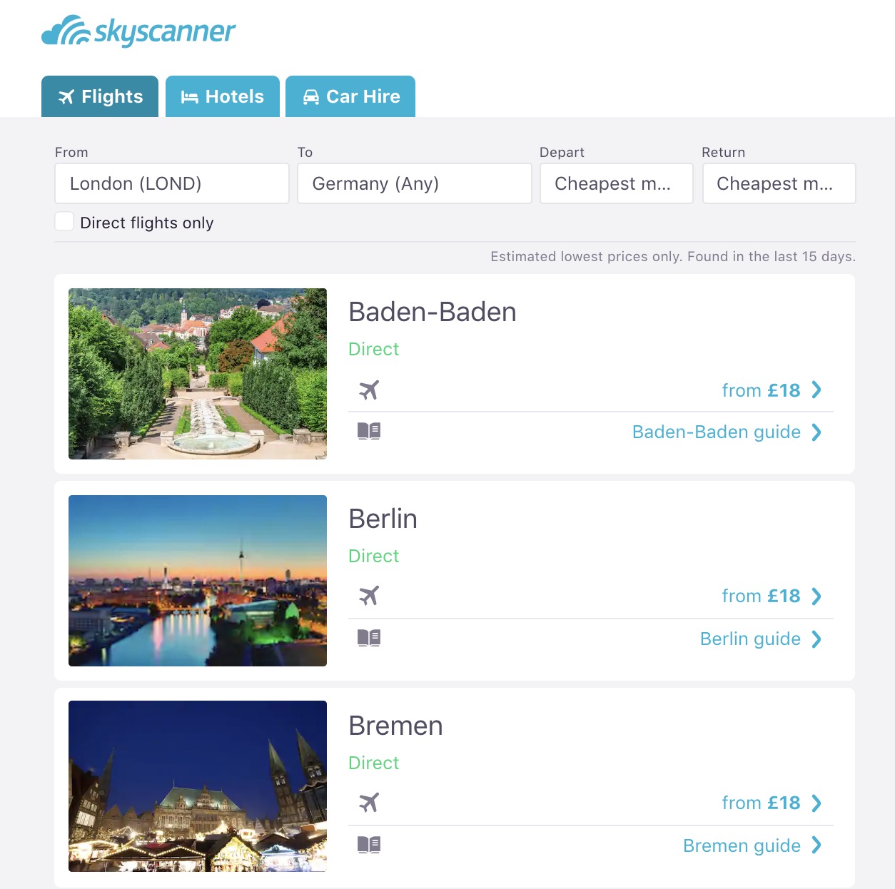 Cheapest Destination Search