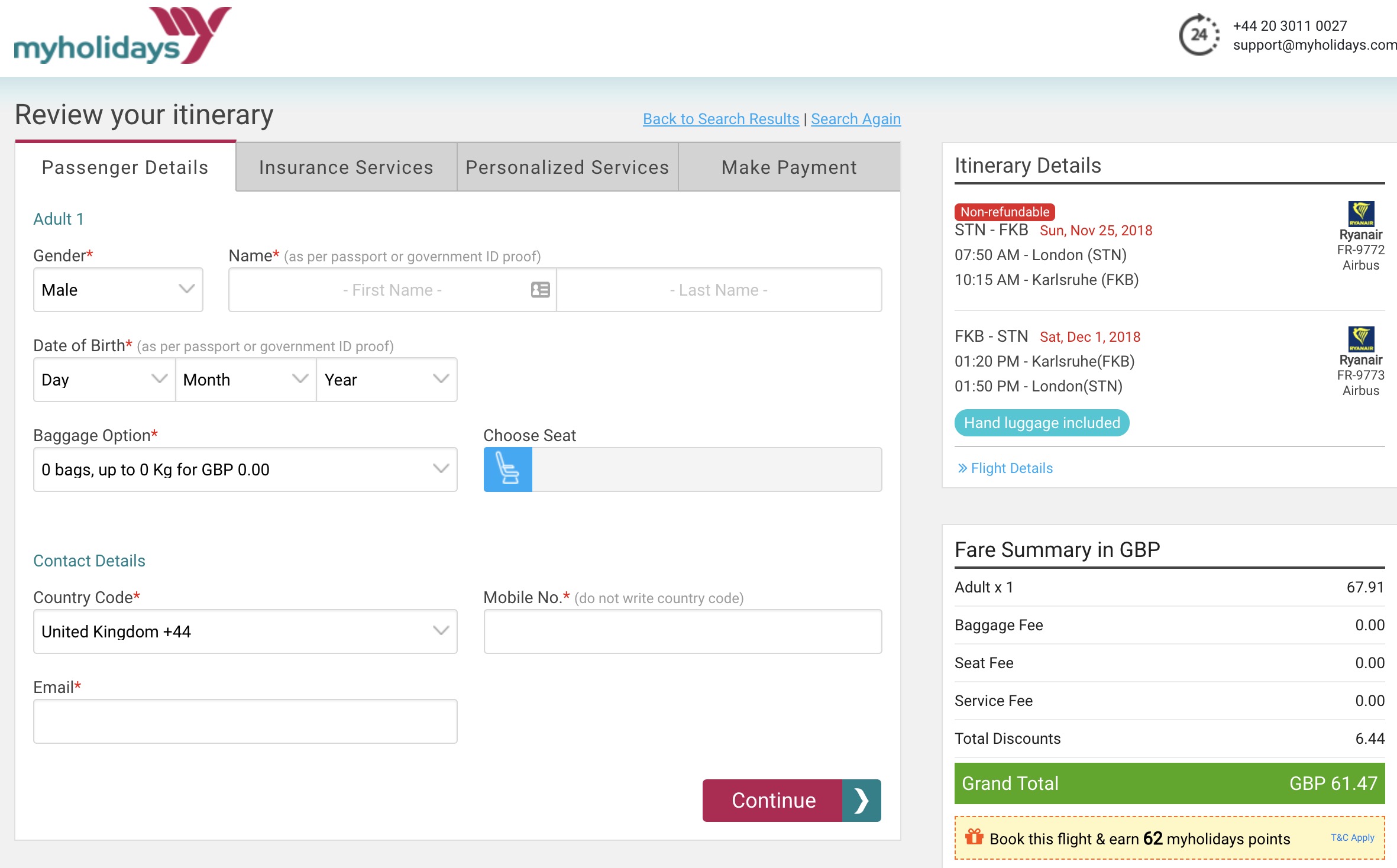 MyHolidays cheap flights booking