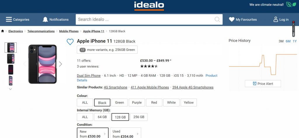 IDEALO historical price change and price alert